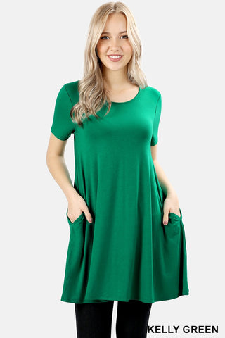 4873 1/4S LL Flared TOP w PKTS in KELLY GREEN