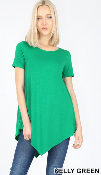 4987 1/4S Triangle Hem Boat Neck TOP in KELLY GREEN
