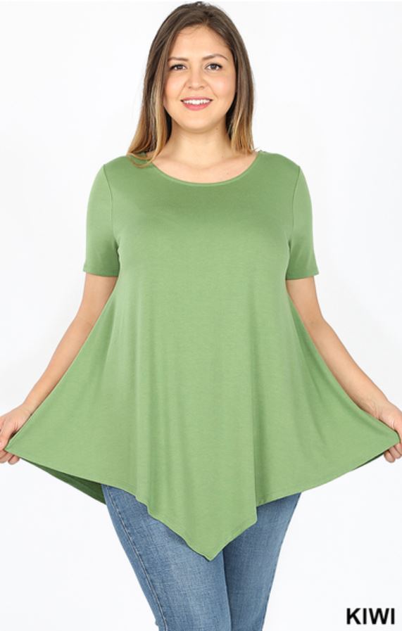 4985 1/4S Triangle Hem Boat Neck TOP in KIWI