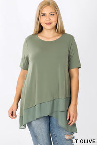 4285 1/4S Overlap Chiffon TOP in LT OLIVE JV-I22A2