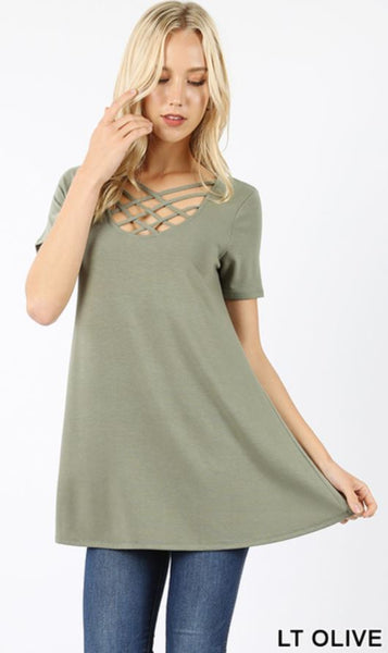 3535 1/4S Triple Lattice TOP in LT OLIVE