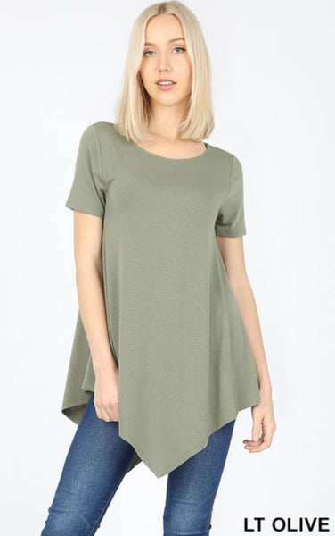 4998 1/4S Triangle Hem Boat Neck TOP in LT OLIVE