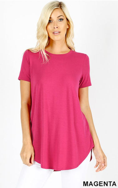 4638 1/4S Round Neck & Hem TOP in MAGENTA