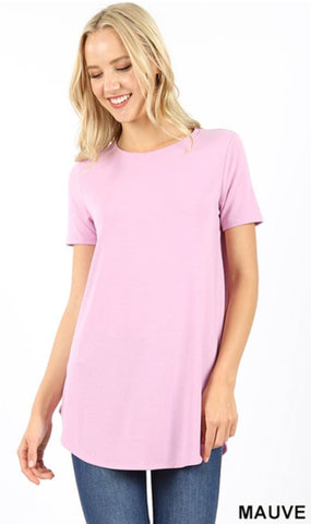 4640 1/4S Round Neck & Hem TOP in MAUVE