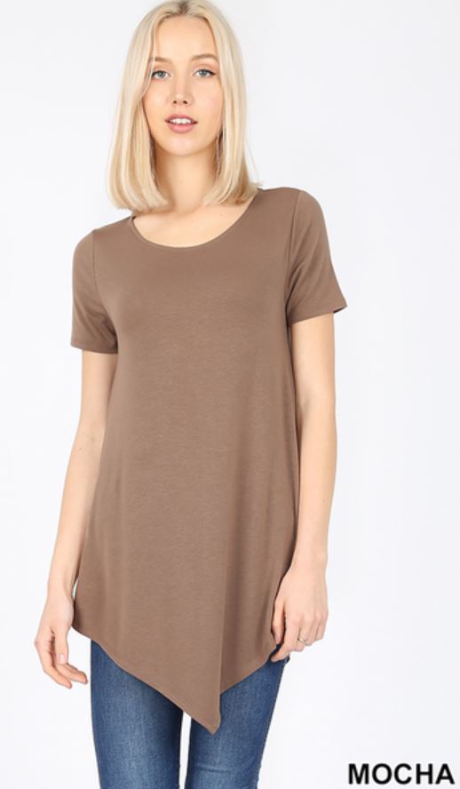 4988 1/4S Triangle Hem Boat Neck TOP in MOCHA