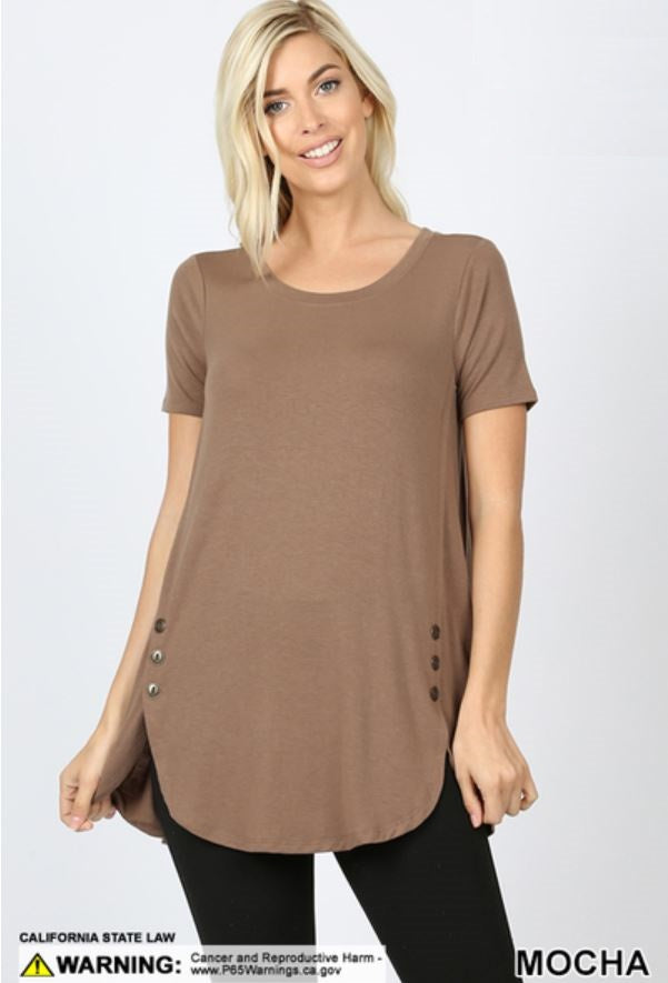 4664 1/4S Dolphin Hem w/ Side Buttons TOP in MOCHA