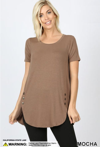 4664 1/4S Dolphin Hem w/ Side Buttons TOP in MOCHA