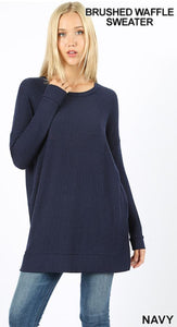 5251 4/4S Thermal Waffle R Neck SWEATERS in NAVY