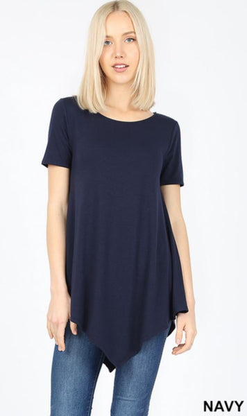4981 1/4S Triangle Hem Boat Neck TOP in NAVY