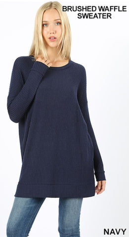 5251 4/4S Thermal Waffle R Neck SWEATERS in NAVY
