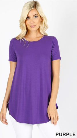 4635 1/4S Round Neck & Hem TOP in PURPLE