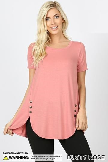 4582 1/4S Dolphin Hem w/ Side Buttons TOP in D ROSE