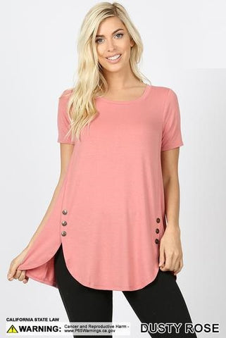 4582 1/4S Dolphin Hem w/ Side Buttons TOP in D ROSE