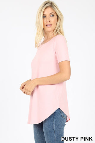 4493 1/4S Round Neck & Hem TOP in DUSTY PINK