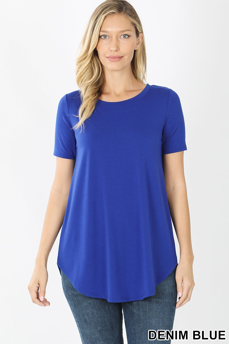 4057 1/4S Round Neck & Hem TOP in DENIM BLUE