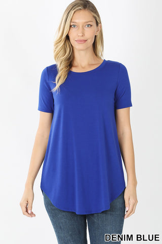 4057 1/4S Round Neck & Hem TOP in DENIM BLUE