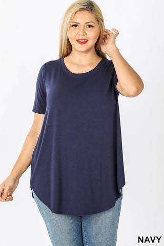 4053 1/4S Round Neck & Hem TOP in NAVY