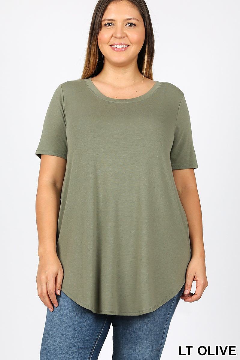 4055 1/4S Round Neck & Hem TOP in LT OLIVE
