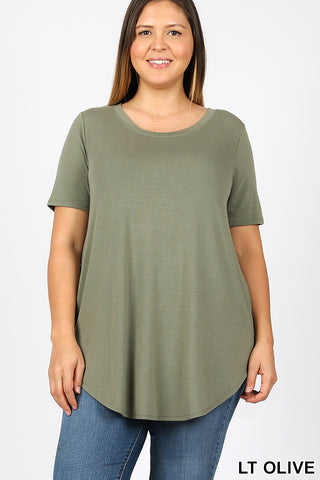 4055 1/4S Round Neck & Hem TOP in LT OLIVE