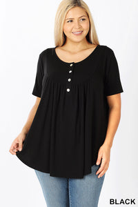 4378 1/4S Round Hem Yoke Neck TOP in BLACK JV-N143C