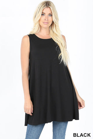 4393 0/0S Longline Round Neck TOP w PKTS in BLACK JV-N117B