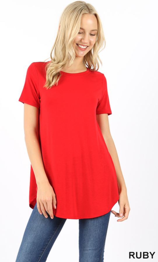 4634 1/4S Round Neck & Hem TOP in RUBY