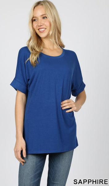 4646 1/4S Rolled R Neck HiLo Side Slit TOP in SAPPHIRE
