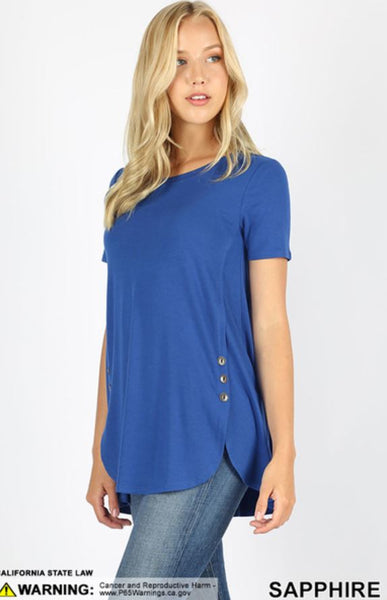 4657 1/4S Dolphin Hem w/ Side Buttons TOP in SAPPHIRE