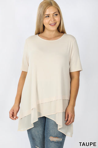 4283 1/4S Overlap Chiffon TOP in TAUPE JV-M18C