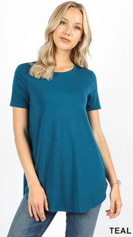 4639 1/4S Round Neck & Hem TOP in TEAL