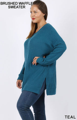 5254 4/4S Thermal Waffle R Neck SWEATERS in TEAL