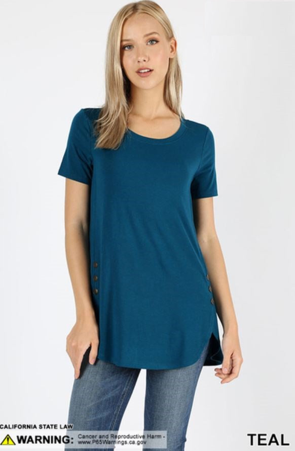 4662 1/4S Dolphin Hem w/ Side Buttons TOP in TEAL