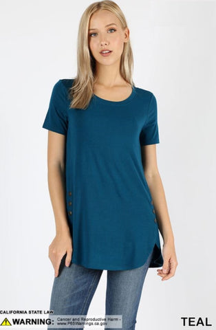 4662 1/4S Dolphin Hem w/ Side Buttons TOP in TEAL