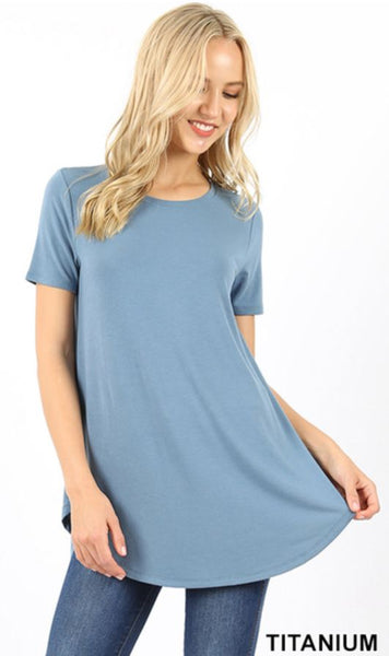 4633 1/4S Round Neck & Hem TOP in TITANIUM