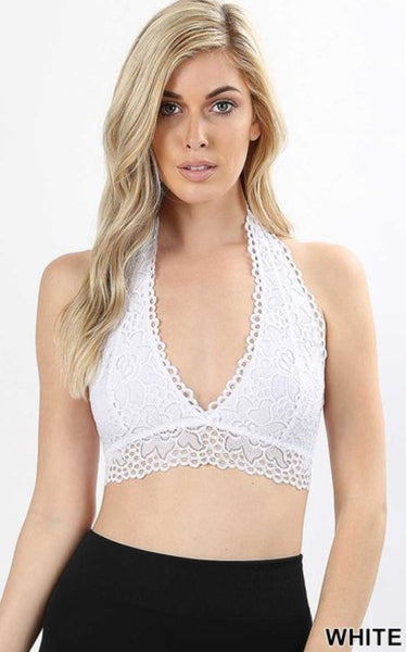 4648 Lace Halter Stretch Bralette in WHITE