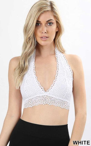 4648 Lace Halter Stretch Bralette in WHITE