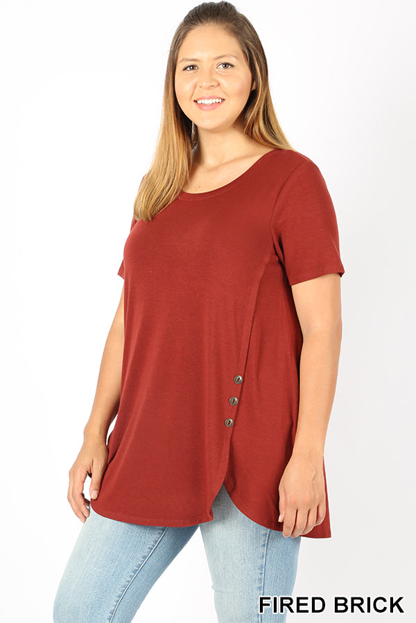 4189 1/4S Dolphin Hem w/ Side Buttons TOP in FIRED BRICK