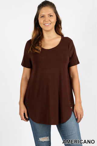 4190 1/4S Dolphin Hem w/ Side Buttons TOP in AMERICANO