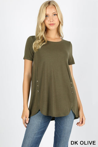 4192 1/4S Dolphin Hem w/ Side Buttons TOP in DK OLIVE