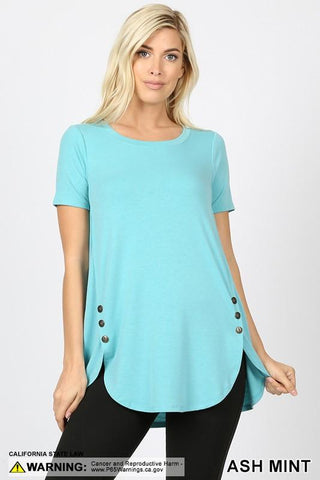 4779 1/4S Dolphin Hem w/ Side Buttons TOP in ASH MINT