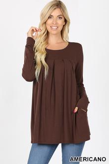 5762 4/4S R Neck Pleated TOP in AMERICANO