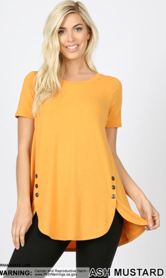 4623 1/4S Dolphin Hem w/ Side Buttons TOP in ASH MUSTARD