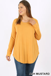 5696 4/4S Round Neck & Hem TOP in ASH MUSTARD