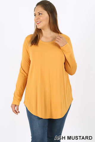 5696 4/4S Round Neck & Hem TOP in ASH MUSTARD