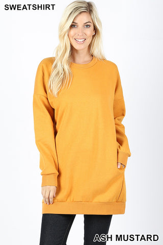 5701 4/4S OVZ R Neck SWEATSHIRT w PKTS in ASH MUSTARD