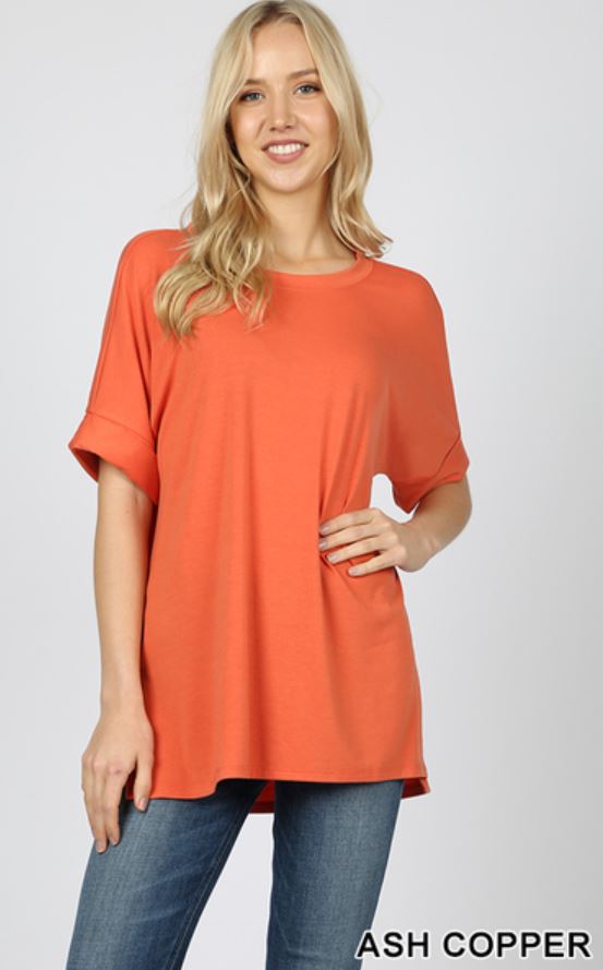 4631 1/4S Rolled R Neck HiLo Side Slit TOP in ASH COPPER