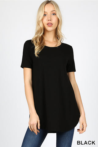 4763 1/4S Round Neck & Hem TOP in BLACK