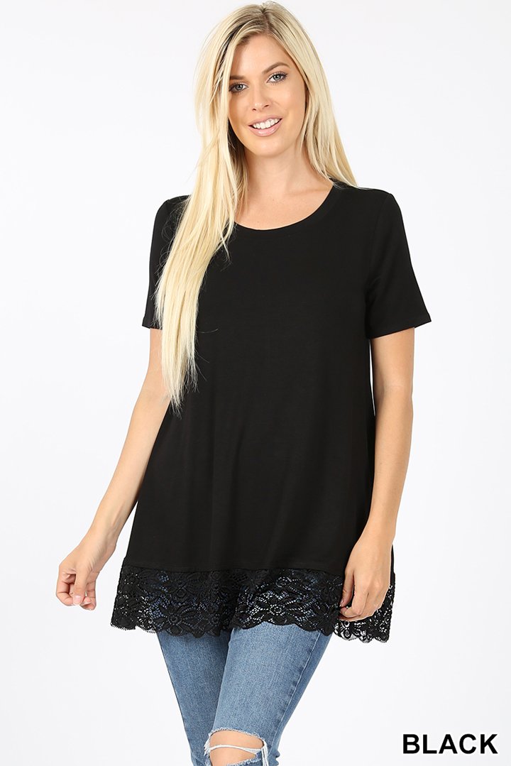 4474 1/4S Lace Bottom TOP in BLACK JV-B32C