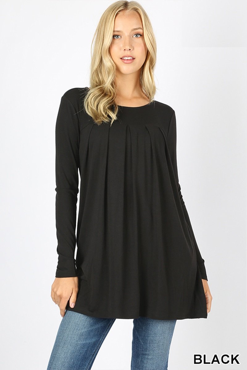 5783 4/4S R Neck Pleated TOP w PKTS in BLACK JV-KO