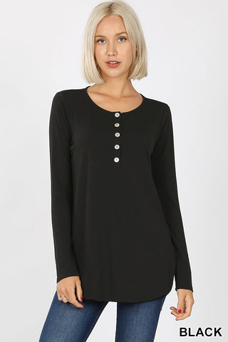 5663 4/4S Henley Shell Button TOP in BLACK JV-C2C